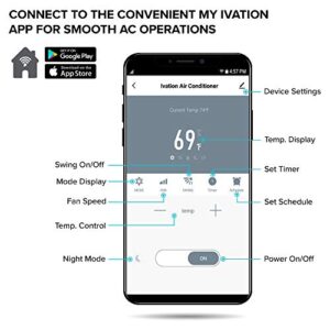 Ivation 13,000 BTU Portable Air Conditioner with Wi-Fi for Rooms Up to 500 Sq Ft (8,500 BTU SACC) 3-in-1 Smart App Control Cooling System, Dehumidifier and Fan with Remote, Exhaust Hose & Window Kit