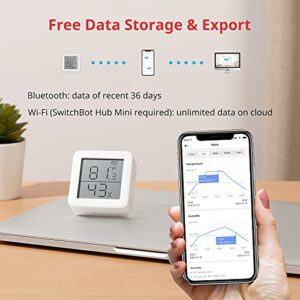 SwitchBot Room Thermometer Hygrometer Indoor, Bluetooth Digital Temperature Humidity Sensor with Smart Alert & Data Storage, LCD Screen Digital Thermometer for Room Temperature