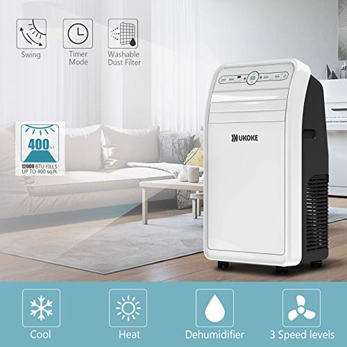 Ukoke USPC01W Smart WiFi Portable Air Conditioner, Works with Alexa & Mobile App Control, 12000BTU, 4 in 1 AC Unit with Cool, Heat, Dehumidifier & Fan, up to 400 Sq. ft, White