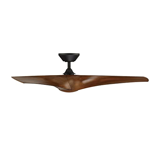 Zephyr Smart Indoor and Outdoor 3-Blade Ceiling Fan 52in Matte Black Distressed Koa with 3000K LED Light Kit and Remote Control works with Alexa, Google Assistant, Samsung Things, and iOS or Android App