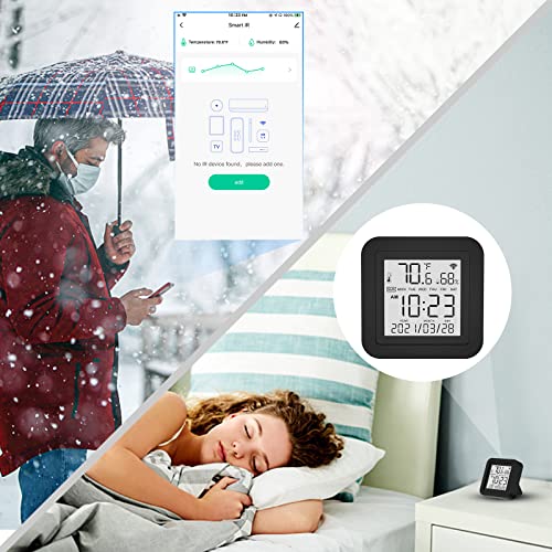 WiFi Smart IR Remote Control WiFi Temperature Humidity Sensor Monitor with LCD Display Cover Above 98% IR Device for Air-Conditioned TV Fan etc Smart Life APP Compatible Alexa Google Assistant