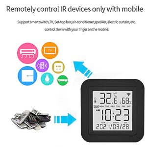 WiFi Smart IR Remote Control WiFi Temperature Humidity Sensor Monitor with LCD Display Cover Above 98% IR Device for Air-Conditioned TV Fan etc Smart Life APP Compatible Alexa Google Assistant