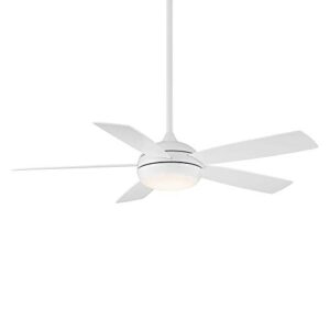 wac smart fans odyssey indoor and outdoor 5-blade ceiling fan 54in matte white with 3000k led light kit and remote control works with alexa and ios or android app