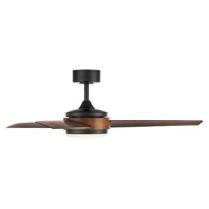 WAC Smart Fans Mod Indoor and Outdoor 3-Blade Ceiling Fan 54in Matte Black Distressed Koa with 3000K LED Light Kit and Remote Control works with Alexa and iOS or Android App