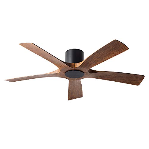 Aviator Smart Indoor and Outdoor 5-Blade Flush Mount Ceiling Fan 54in Matte Black Distressed Koa with Remote Control (Light Kit Sold Separately) works with Alexa, Google Assistant, Samsung Things, and iOS or Android App