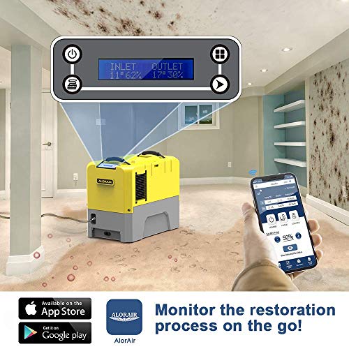 ALORAIR 180PPD Commercial Dehumidifier for Crawl Space & Basement, Wi-Fi APP Controls with Pump, Capacity up to 85 PPD at AHAM Condition, for Large Space, Job Sites, Yellow