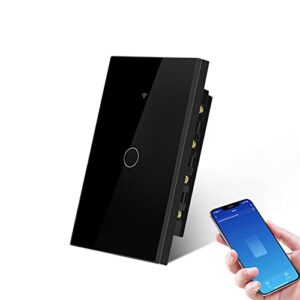aimengte smart light switch – tuya app alexa google home, neutral wire required(black, 1 gang)