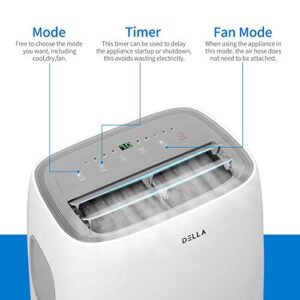 DELLA 14000 BTU Smart WiFi Enabled Portable Air Conditioner, Freestanding Indoor Electric Fan Dehumidifier Unit on Wheels W/Remote Control, Window Kit, Cools Up to 700 Sq. Ft.