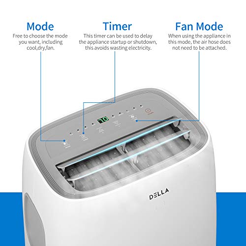 DELLA 14000 BTU Smart WiFi Enabled Portable Air Conditioner, Freestanding Indoor Electric Fan Dehumidifier Unit on Wheels W/Remote Control, Window Kit, Cools Up to 700 Sq. Ft.