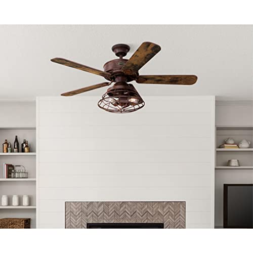 Westinghouse Lighting 74001B00 Vintage-Style Barnett, Smart WiFi Ceiling Fan Compatible with Amazon Alexa and Google Home with LED Light, Remote Control, 48 Inch, Barnwood Finish, Cage Shade