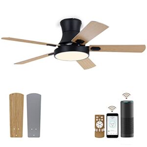 avatar controls smart 50 inch ceiling fans indoor with light remote works with alexa google voice, app and remote control for bedroom, 6 speeds reversible dc motor, 1800lm led kit, 5 wooden blades