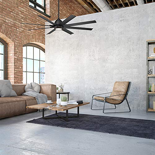 WAC Smart Fans Mocha XL Indoor and Outdoor 8-Blade Ceiling Fan 66in Matte Black with 3000K LED Light Kit and Remote Control works with Alexa and iOS or Android App