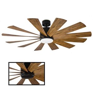 Windflower Smart Indoor and Outdoor 12-Blade Ceiling Fan 60in Matte Black Distressed Koa with 3000K LED Light Kit and Wall Control works with Alexa, Google Assistant, Samsung Things, and iOS or Android App