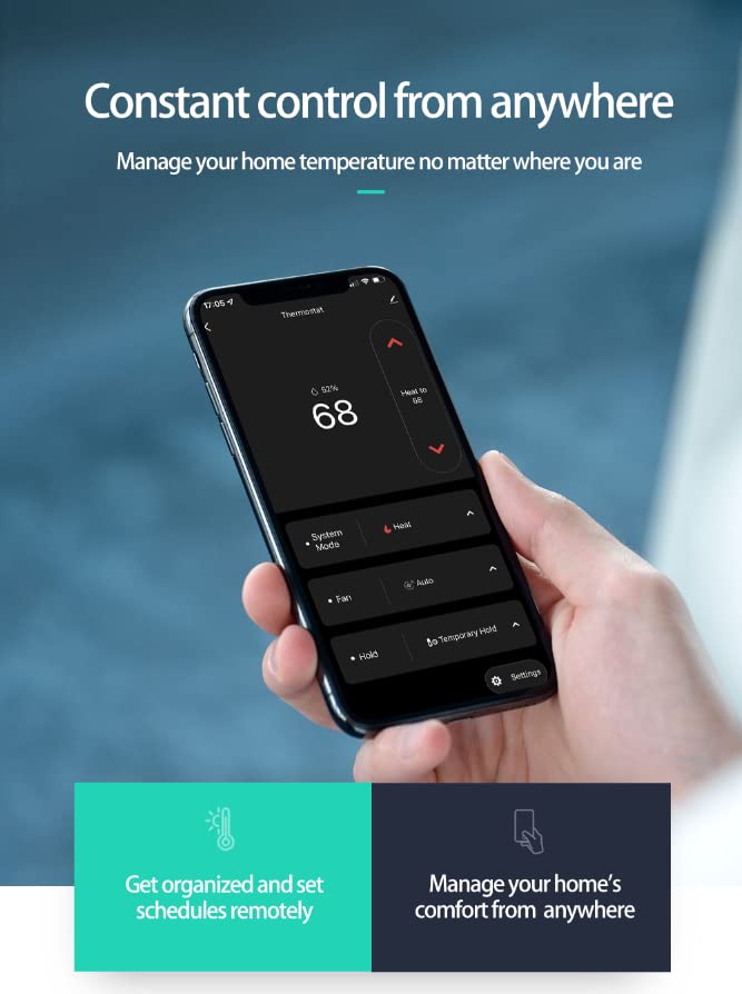 Homenex Wi-Fi Smart Thermostat with 1 Remote Sensor, Touch Display, C-Wire Required, Compatible with Alexa