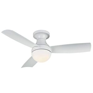 wac smart fans orb indoor and outdoor 3-blade flush mount ceiling fan 44in matte white with 3000k led light kit and remote control works with alexa and ios or android app