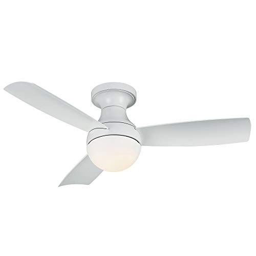 WAC Smart Fans Orb Indoor and Outdoor 3-Blade Flush Mount Ceiling Fan 44in Matte White with 3000K LED Light Kit and Remote Control works with Alexa and iOS or Android App