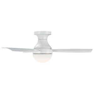 WAC Smart Fans Orb Indoor and Outdoor 3-Blade Flush Mount Ceiling Fan 44in Matte White with 3000K LED Light Kit and Remote Control works with Alexa and iOS or Android App