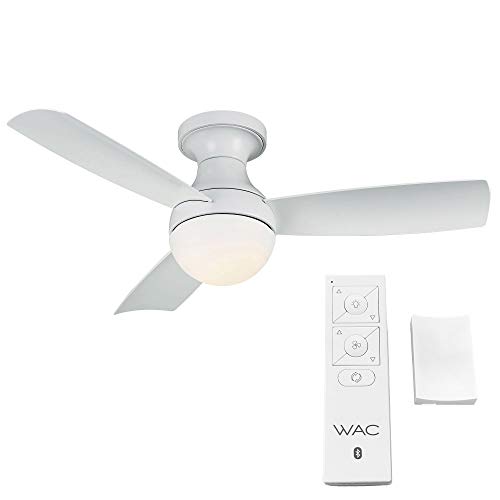 WAC Smart Fans Orb Indoor and Outdoor 3-Blade Flush Mount Ceiling Fan 44in Matte White with 3000K LED Light Kit and Remote Control works with Alexa and iOS or Android App