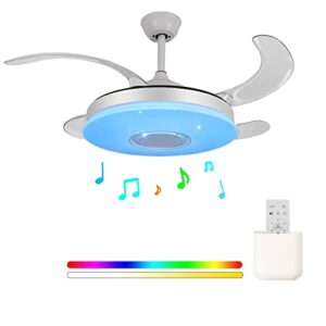 horevo retractable ceiling fans with lights and bluetooth speaker 42 inch fandelier invisible blades chandelier fan color changing dimmable hidden bluetooth ceiling fan with lights with remote