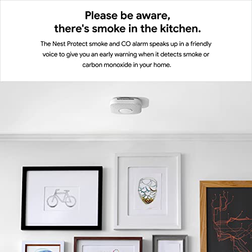 Google Nest Protect - Smoke Alarm - Smoke Detector and Carbon Monoxide Detector - Battery Operated , White - S3000BWES