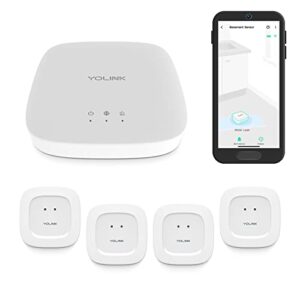 YoLink Smart Home Starter Kit: Water Sensor 4-Pack & Hub Kit - Sensor Compatible with Alexa and IFTTT, 1/4 Mile Range, Instant Remote App, Text(Limited) and Email Alert