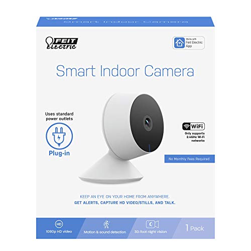 Feit Electric CAM1/WIFI 1080p HD Indoor WiFi Smart Home Security Camera with Night Vision, 2-Way Audio, Works with Alexa & The Google Assistant, White