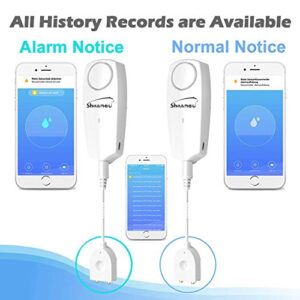 WiFi Water Sensor 100dB Alarm, Smart Water Leak Detector, Tuya APP Free Remote Monitoring of Leakage, 5.9FT Detection Line, Mute / 6 Ringtones Adjustable, Can Open SMS and Phone Notification Function