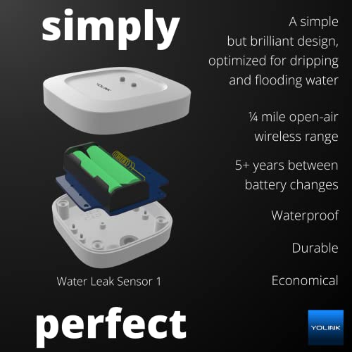 Smart Leak Sensors 2 Pack, YoLink 1/4 Mile World's Longest Range Wireless Smart Water Leak Sensor Compatible with Alexa and IFTTT Leak Detector with App Alerts and Remote Monitor, YoLink Hub Included