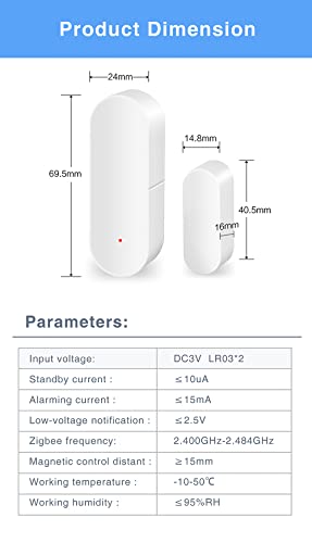 Smart Door Window Sensor: Zigbee Door Sensor with App Alerts, Wireless Contact Sensor for Home Security and Smart Home Automation, Tuya ZigBee Hub Required, Compatible with Alexa Google Home (2 Pack)