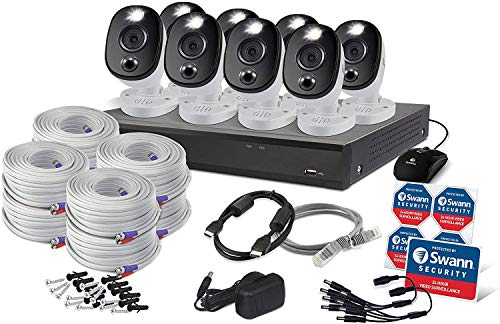 Swann Home DVR Security Camera System with 2TB HDD, 16 Channel 8 Camera, 4K Ultra HD Video, Indoor or Outdoor Wired Surveillance CCTV, Color Night Vision, Heat Motion Detection, LED Lights, 1655808