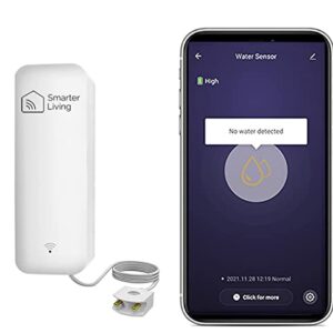 Smarter Living- Smart WiFi Water Sensor & Flood Detector, Phone Notifications via Smart Life and Tuya App, Low Battery Reminder, Easy Setup