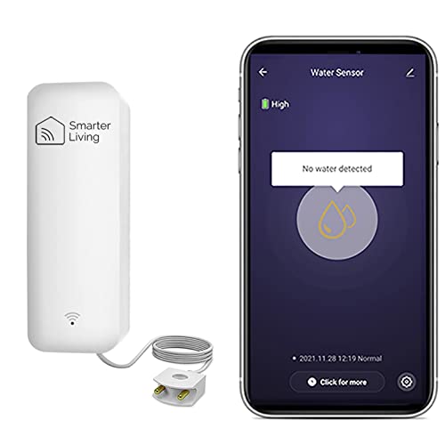 Smarter Living- Smart WiFi Water Sensor & Flood Detector, Phone Notifications via Smart Life and Tuya App, Low Battery Reminder, Easy Setup