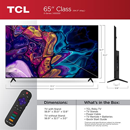 TCL 75" Class 5-Series 4K UHD QLED Dolby Vision & Atmos, VRR, AMD FreeSync, Smart Roku TV - 75S555 (2022 Model),Black
