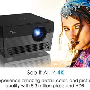 Optoma UHL55 4K LED Smart Projector with HDR, Bright 1500 lumens, Works with Alexa and Google Assistant, for Home Theaters and Outdoors, Auto Focus, Bluetooth Speaker Built in, Stream Netflix, Black