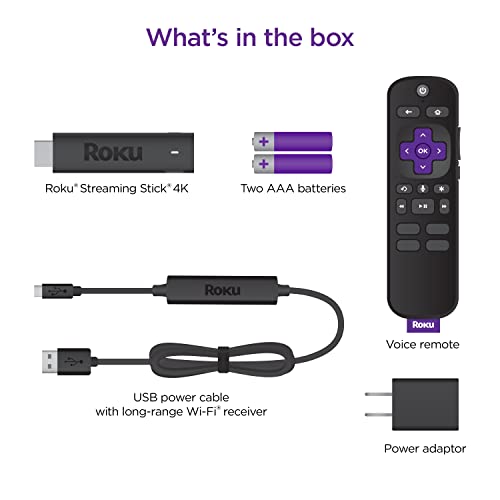 Roku Streaming Stick 4K | Streaming Device 4K/HDR/Dolby Vision with Roku Voice Remote and TV Controls