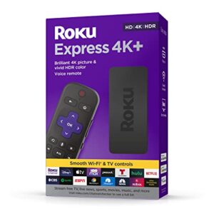 roku express 4k+ | streaming media player hd/4k/hdr with smooth wireless streaming and roku voice remote with tv controls, includes premium hdmi® cable