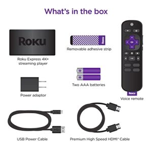 Roku Express 4K+ | Streaming Media Player HD/4K/HDR with Smooth Wireless Streaming and Roku Voice Remote with TV Controls, Includes Premium HDMI® Cable