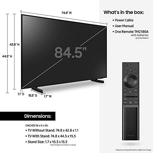 SAMSUNG 85-Inch Class Crystal 4K UHD AU8000 Series HDR, 3 HDMI Ports, Motion Xcelerator, Tap View, PC on TV, Q Symphony, Smart TV with Alexa Built-In (UN85AU8000FXZA, 2021 Model)