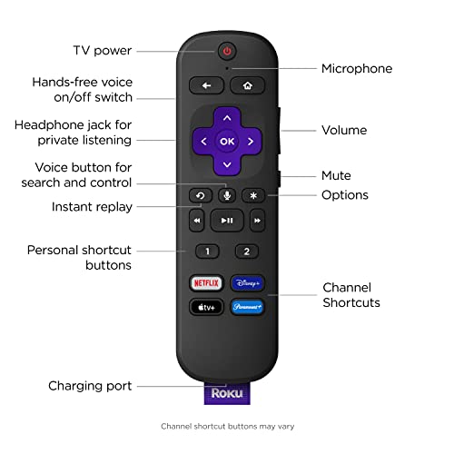 Roku Voice Remote Pro | Rechargeable voice remote with TV controls, lost remote finder, private listening, hands-free voice controls, and shortcut buttons for Roku Players, Roku TV, & Roku Streambars