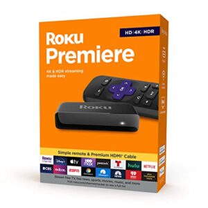 Roku Premiere | HD/4K/HDR Streaming Media Player, Simple Remote and Premium HDMI Cable, Black