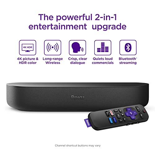 Roku Streambar | 4K/HD/HDR Streaming Media Player & Premium Audio, All In One, Includes Roku Voice Remote