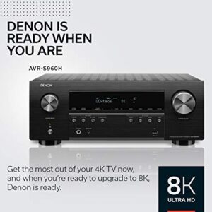 Denon AVR-S960H 8K Ultra HD 7.2 Channel (90Watt X 7) AV Receiver 2020 Model - Built for Gaming, Music Streaming, 3D Audio & Video, Alexa + HEOS, Black (Discontinued by Manufacturer)