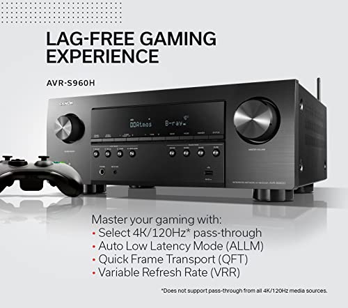 Denon AVR-S960H 8K Ultra HD 7.2 Channel (90Watt X 7) AV Receiver 2020 Model - Built for Gaming, Music Streaming, 3D Audio & Video, Alexa + HEOS, Black (Discontinued by Manufacturer)