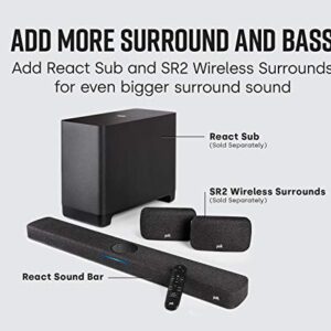 Polk Audio React Sound Bar, Dolby & DTS Virtual Surround Sound, Next Gen Alexa Voice Engine with Calling & Messaging Built-in, Expandable to 5.1 with Matching React Subwoofer & SR2 Surround Speakers