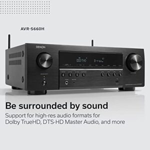 Denon AVR-S660H 5.2 Ch AVR - 75 W/Ch (2021 Model), Advanced 8K Upscaling, 3D Audio - Dolby TrueHD, DTS:HD Master & More, Wireless Streaming, Built-in HEOS, Alexa