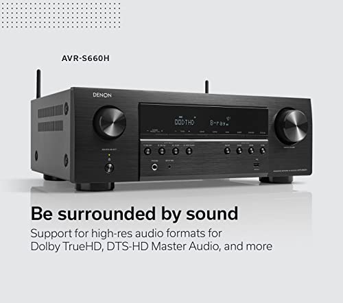 Denon AVR-S660H 5.2 Ch AVR - 75 W/Ch (2021 Model), Advanced 8K Upscaling, 3D Audio - Dolby TrueHD, DTS:HD Master & More, Wireless Streaming, Built-in HEOS, Alexa