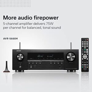 Denon AVR-S660H 5.2 Ch AVR - 75 W/Ch (2021 Model), Advanced 8K Upscaling, 3D Audio - Dolby TrueHD, DTS:HD Master & More, Wireless Streaming, Built-in HEOS, Alexa