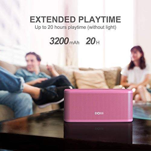 DOSS SoundBox Plus Portable Wireless Bluetooth Speaker with HD Sound and Deep Bass, Wireless Stereo Pairing, Built-in Mic, 20H Playtime, Portable Wireless Speaker for Home, Outdoor, Travel-Pink