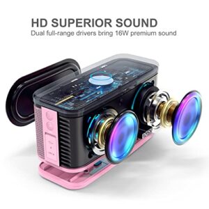 DOSS SoundBox Plus Portable Wireless Bluetooth Speaker with HD Sound and Deep Bass, Wireless Stereo Pairing, Built-in Mic, 20H Playtime, Portable Wireless Speaker for Home, Outdoor, Travel-Pink