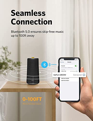 EarFun® UBOOM Bluetooth Speaker, [24W Stereo Sound] Boom Bass, 360° Surround Sound, Sweatshield™ IPX7 Waterproof, Indoor & Outdoor Modes, Dual Pairing, 24Hrs, Portable Wireless Speaker for iPhone etc